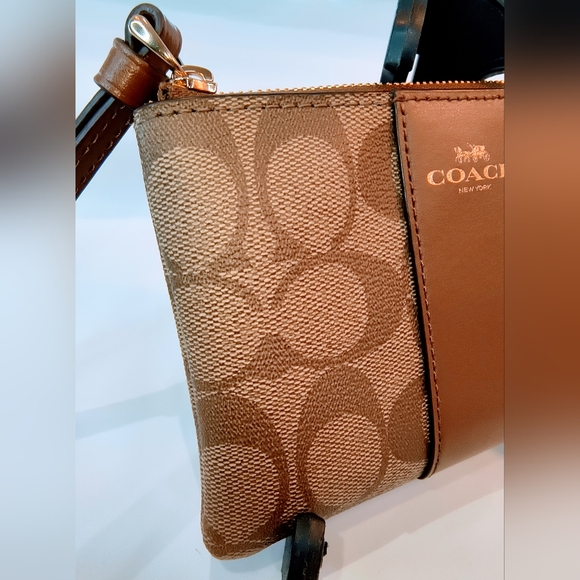 NWT COACH Corner Zip Wristlet in Signature Canvas, Khaki &Saddle Brown, F58035 - Picture 10 of 14